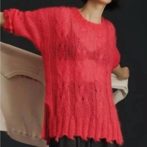 New Anthropologie The Posey Stitchy‎ Distressed Sweater Rose Pink Size Small